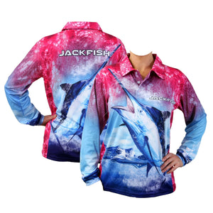 jackfish pink marlin fishing shirt